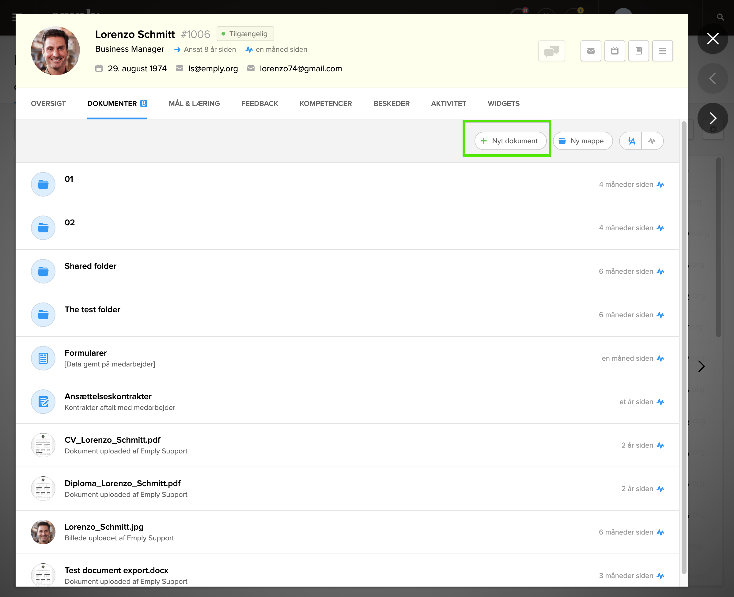 Send dokument til digital underskrift Emply