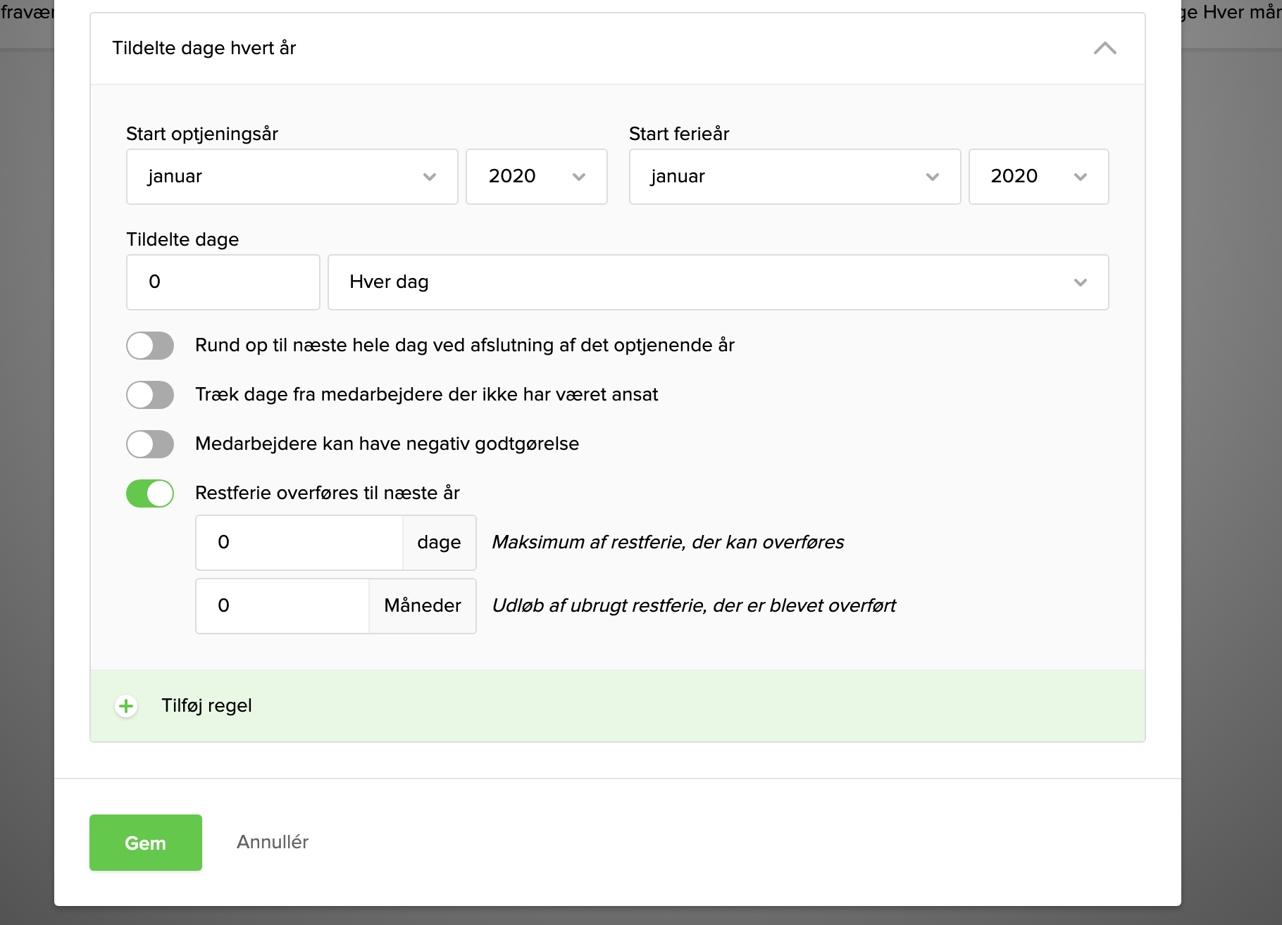 Opret/rediger Fraværsskabeloner – Emply