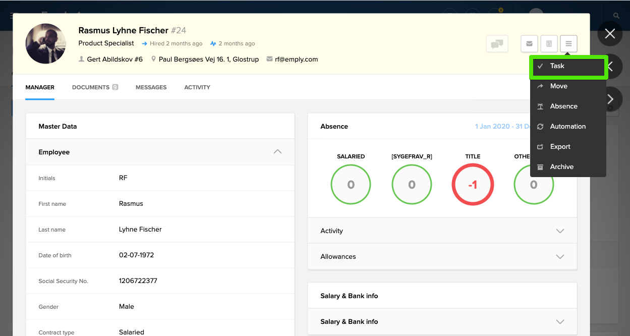 Assign a task regarding an employee – Emply
