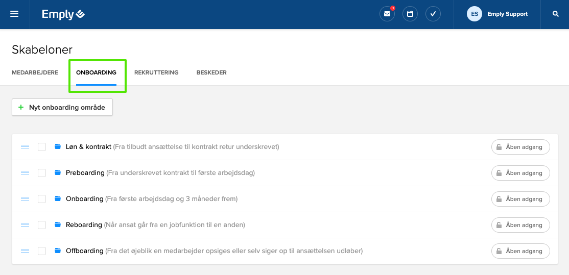 Opret/rediger Onboarding Skabelon – Emply